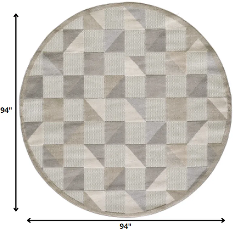 8' Round Gray Triangle Indoor Outdoor Area Rug Photo 2