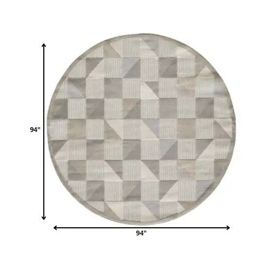 8' Round Gray Triangle Indoor Outdoor Area Rug Photo 2