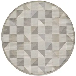 Photo of 8' Round Gray Triangle Indoor Outdoor Area Rug