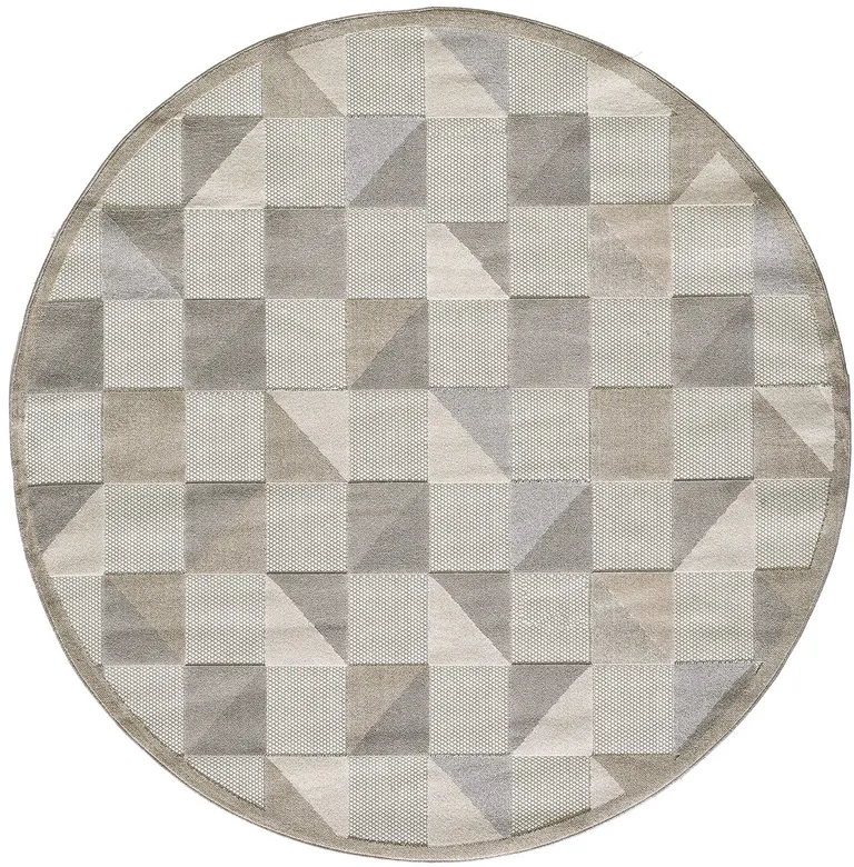 8' Round Gray Triangle Indoor Outdoor Area Rug Photo 1