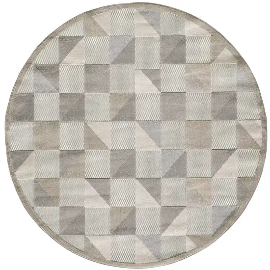 8' Round Gray Triangle Indoor Outdoor Area Rug Photo 1