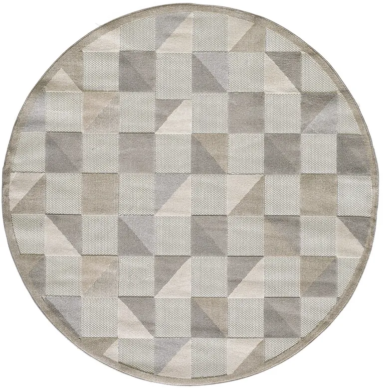 8' Round Gray Triangle Indoor Outdoor Area Rug Photo 4