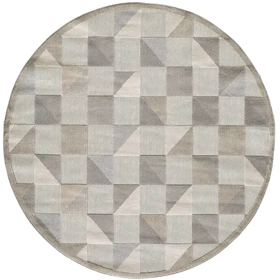 8' Round Gray Triangle Indoor Outdoor Area Rug Photo 4