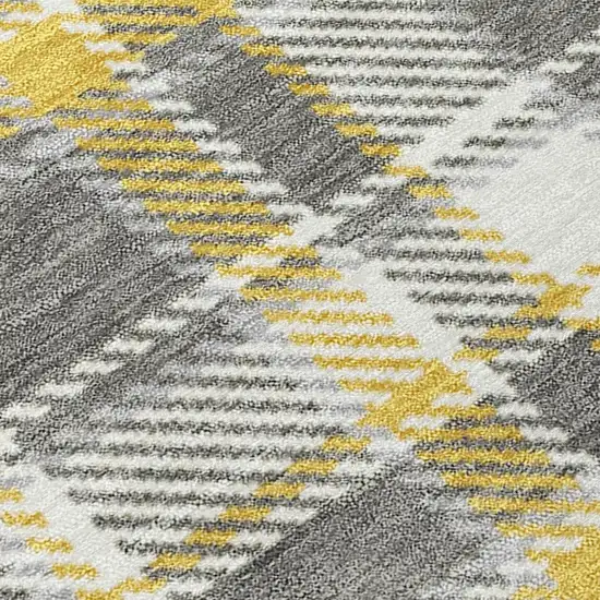 8' Round Gray Yellow and White Round Plaid Washable Non Skid Indoor Outdoor Area Rug Photo 8