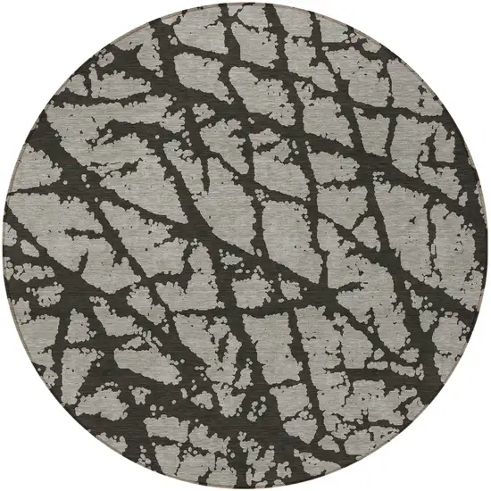 8' Round Gray and Black Round Abstract Washable Non Skid Indoor Outdoor Area Rug Photo 5