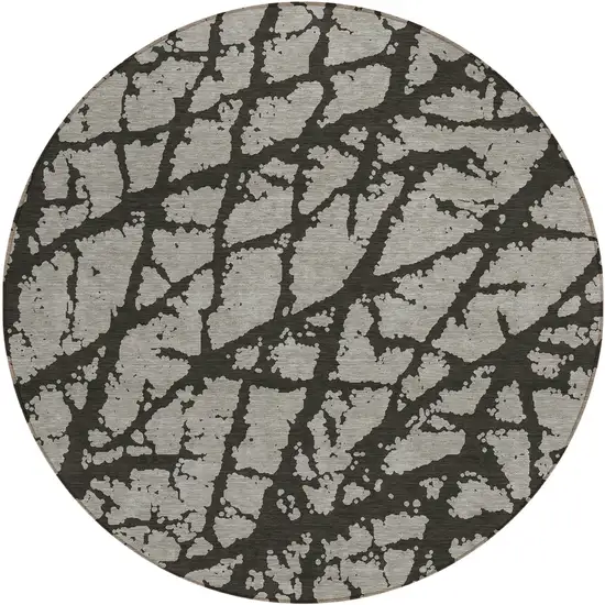 8' Round Gray and Black Round Abstract Washable Non Skid Indoor Outdoor Area Rug Photo 2