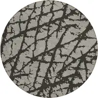 Photo of 8' Round Gray and Black Round Abstract Washable Non Skid Indoor Outdoor Area Rug