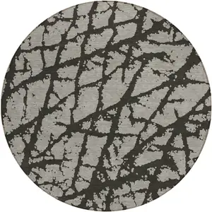 Photo of 8' Round Gray and Black Round Abstract Washable Non Skid Indoor Outdoor Area Rug