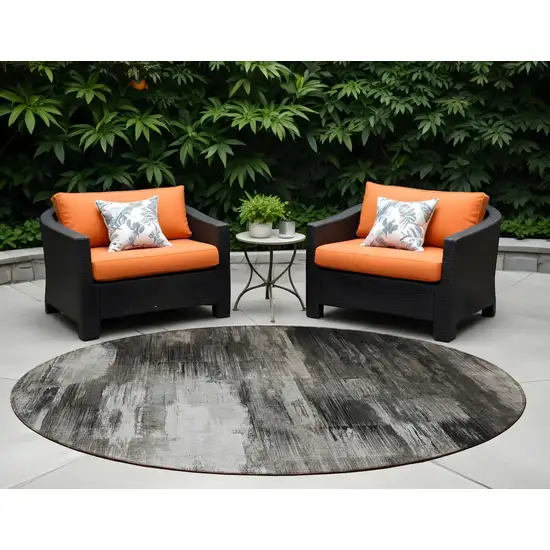 Gray and Black Round Abstract Washable Non Skid Indoor Outdoor Area Rug Photo 1