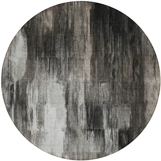 Gray and Black Round Abstract Washable Non Skid Indoor Outdoor Area Rug Photo 2