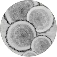 Photo of 8' Round Gray and Black Round Faux Bois Washable Non Skid Indoor Outdoor Area Rug