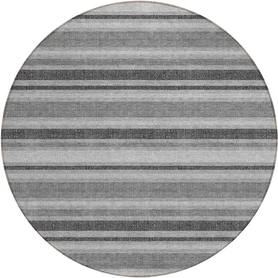 Gray and Black Round Striped Washable Non Skid Indoor Outdoor Area Rug Photo 2