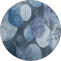 Photo of 8' Round Gray and Blue Round Abstract Washable Non Skid Indoor Outdoor Area Rug