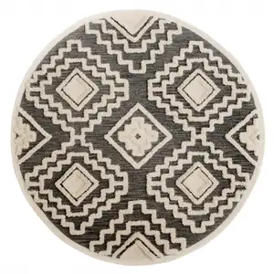 Photo of 4' Round Gray and Cream Geometric Area Rug