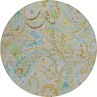 Photo of 8' Round Gray and Gold Round Paisley Washable Non Skid Indoor Outdoor Area Rug