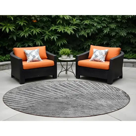 Gray and Ivory Round Abstract Washable Non Skid Indoor Outdoor Area Rug Photo 1