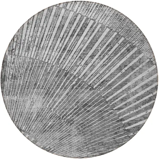 8' Round Gray and Ivory Round Abstract Washable Non Skid Indoor Outdoor Area Rug Photo 4