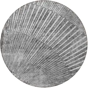 Photo of 8' Round Gray and Ivory Round Abstract Washable Non Skid Indoor Outdoor Area Rug