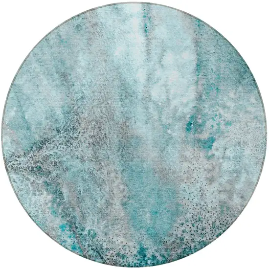 Gray and Ivory Round Abstract Washable Non Skid Indoor Outdoor Area Rug Photo 5