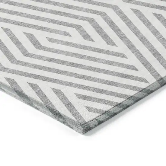 Gray and Ivory Round Geometric Washable Non Skid Indoor Outdoor Area Rug Photo 7