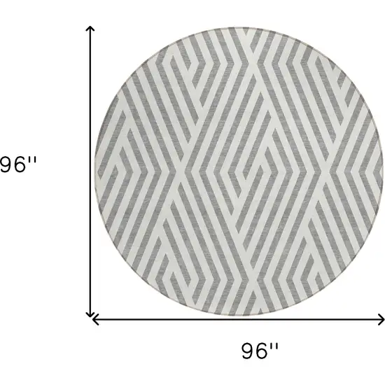 Gray and Ivory Round Geometric Washable Non Skid Indoor Outdoor Area Rug Photo 3