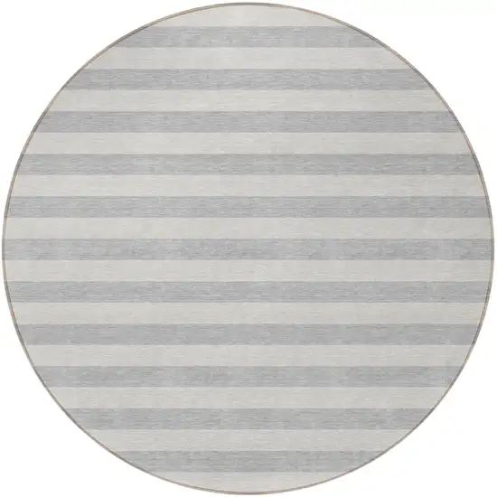 Gray and Ivory Round Striped Washable Non Skid Indoor Outdoor Area Rug Photo 5