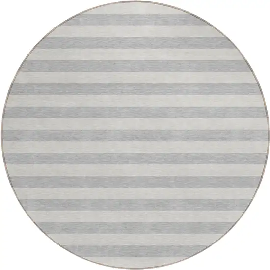 Gray and Ivory Round Striped Washable Non Skid Indoor Outdoor Area Rug Photo 2