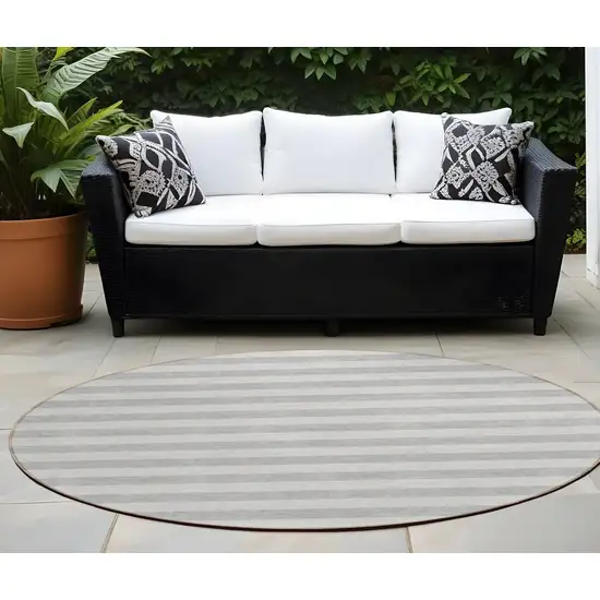 Gray and Ivory Round Striped Washable Non Skid Indoor Outdoor Area Rug Photo 1