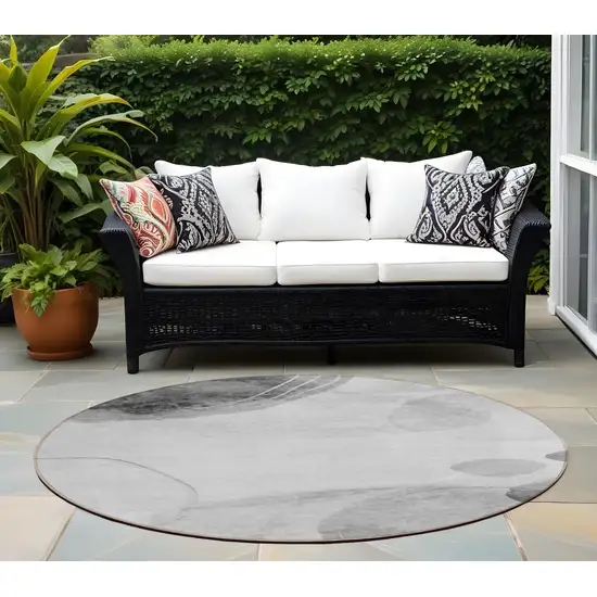 Gray and Light Gray Round Abstract Washable Non Skid Indoor Outdoor Area Rug Photo 1