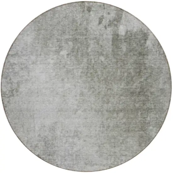 Gray and Off White Round Abstract Washable Non Skid Indoor Outdoor Area Rug Photo 5