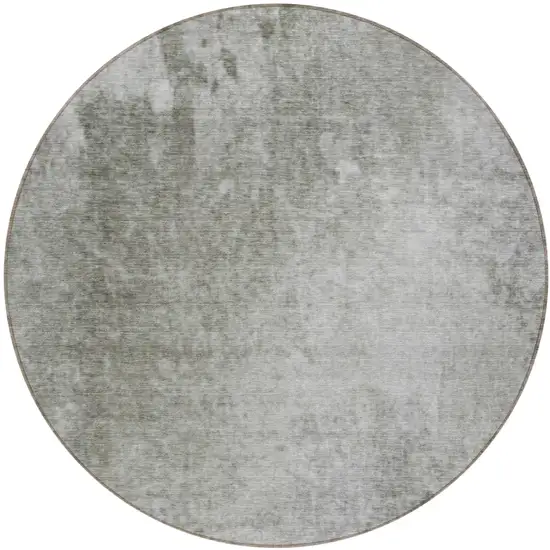 Gray and Off White Round Abstract Washable Non Skid Indoor Outdoor Area Rug Photo 2