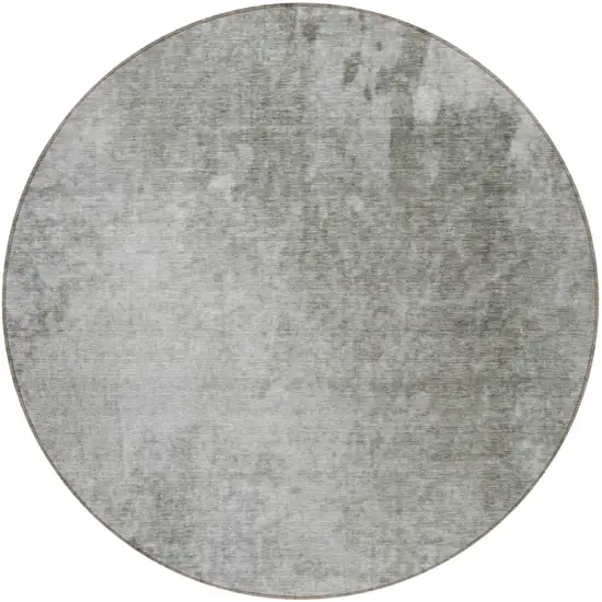 8' Round Gray and Off White Round Abstract Washable Non Skid Indoor Outdoor Area Rug Photo 5