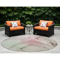 Photo of 8' Round Gray and Pink Round Abstract Washable Non Skid Indoor Outdoor Area Rug