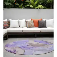 Photo of 8' Round Gray and Purple Round Abstract Washable Non Skid Indoor Outdoor Area Rug