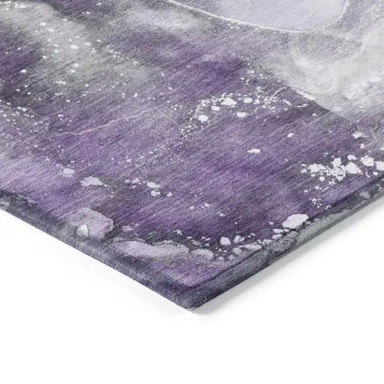 Gray and Purple Round Abstract Washable Non Skid Indoor Outdoor Area Rug Photo 7