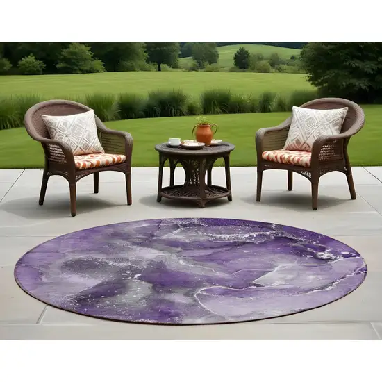 Gray and Purple Round Abstract Washable Non Skid Indoor Outdoor Area Rug Photo 1