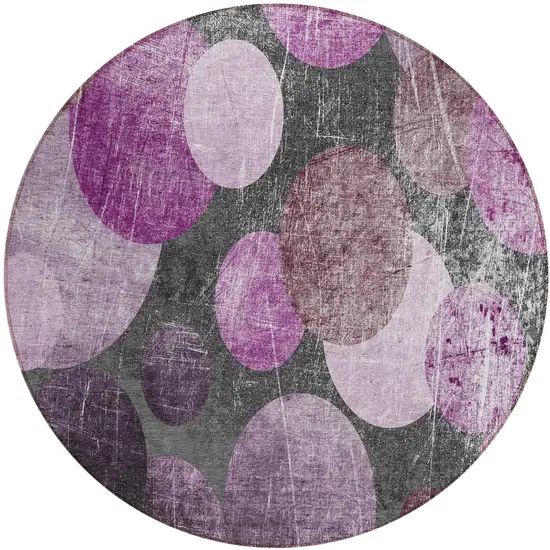 Gray and Purple Round Abstract Washable Non Skid Indoor Outdoor Area Rug Photo 2