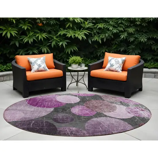 Gray and Purple Round Abstract Washable Non Skid Indoor Outdoor Area Rug Photo 1