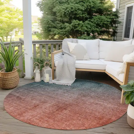 8' Round Gray and Red Orange Round Ombre Washable Non Skid Indoor Outdoor Area Rug Photo 8