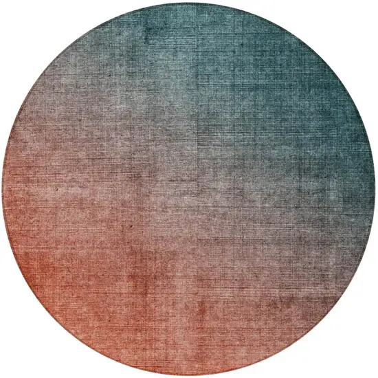 8' Round Gray and Red Orange Round Ombre Washable Non Skid Indoor Outdoor Area Rug Photo 4