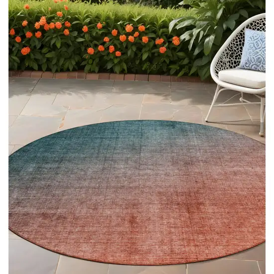 Gray and Red Orange Round Ombre Washable Non Skid Indoor Outdoor Area Rug Photo 1