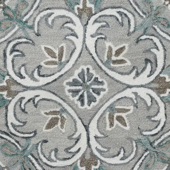 4' Round Gray and White Filigree Area Rug Photo 2