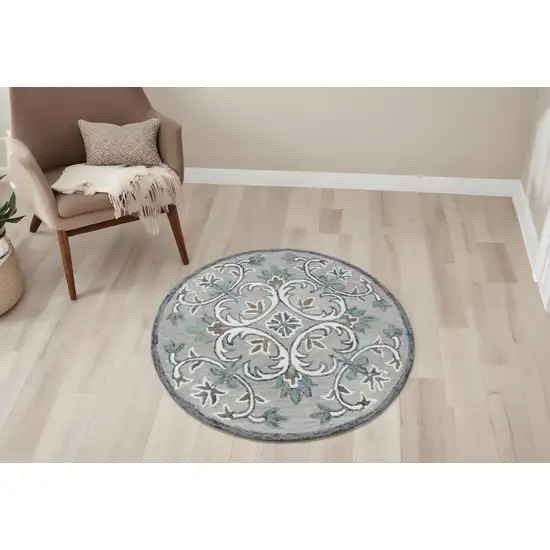 Gray and White Filigree Area Rug Photo 2