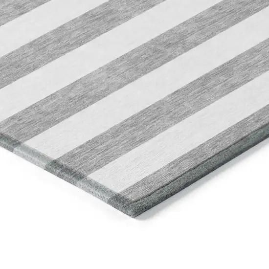 8' Round Gray and White Round Striped Washable Non Skid Indoor Outdoor Area Rug Photo 7