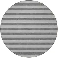 Photo of 8' Round Gray and White Round Striped Washable Non Skid Indoor Outdoor Area Rug