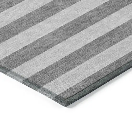 8' Round Gray and White Round Striped Washable Non Skid Indoor Outdoor Area Rug Photo 7