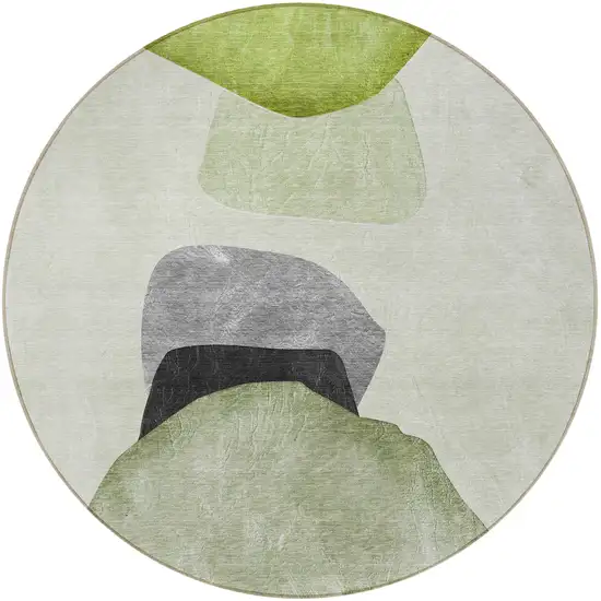 8' Round Green Black and Gray Round Abstract Washable Non Skid Indoor Outdoor Area Rug Photo 4