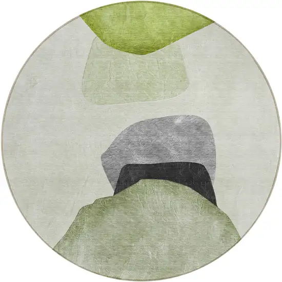 8' Round Green Black and Gray Round Abstract Washable Non Skid Indoor Outdoor Area Rug Photo 2