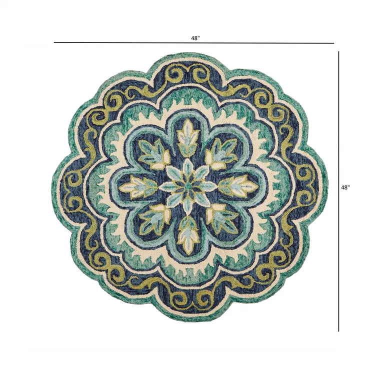 4' Round Green Floral Artwork Area Rug Photo 3