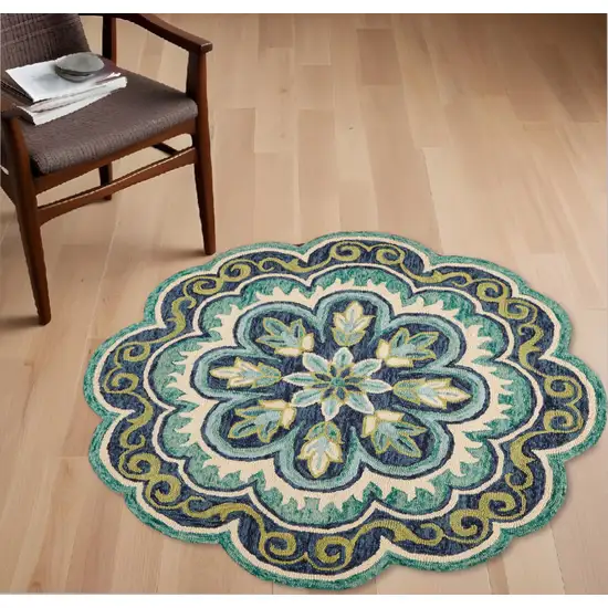 Green Floral Artwork Area Rug Photo 2